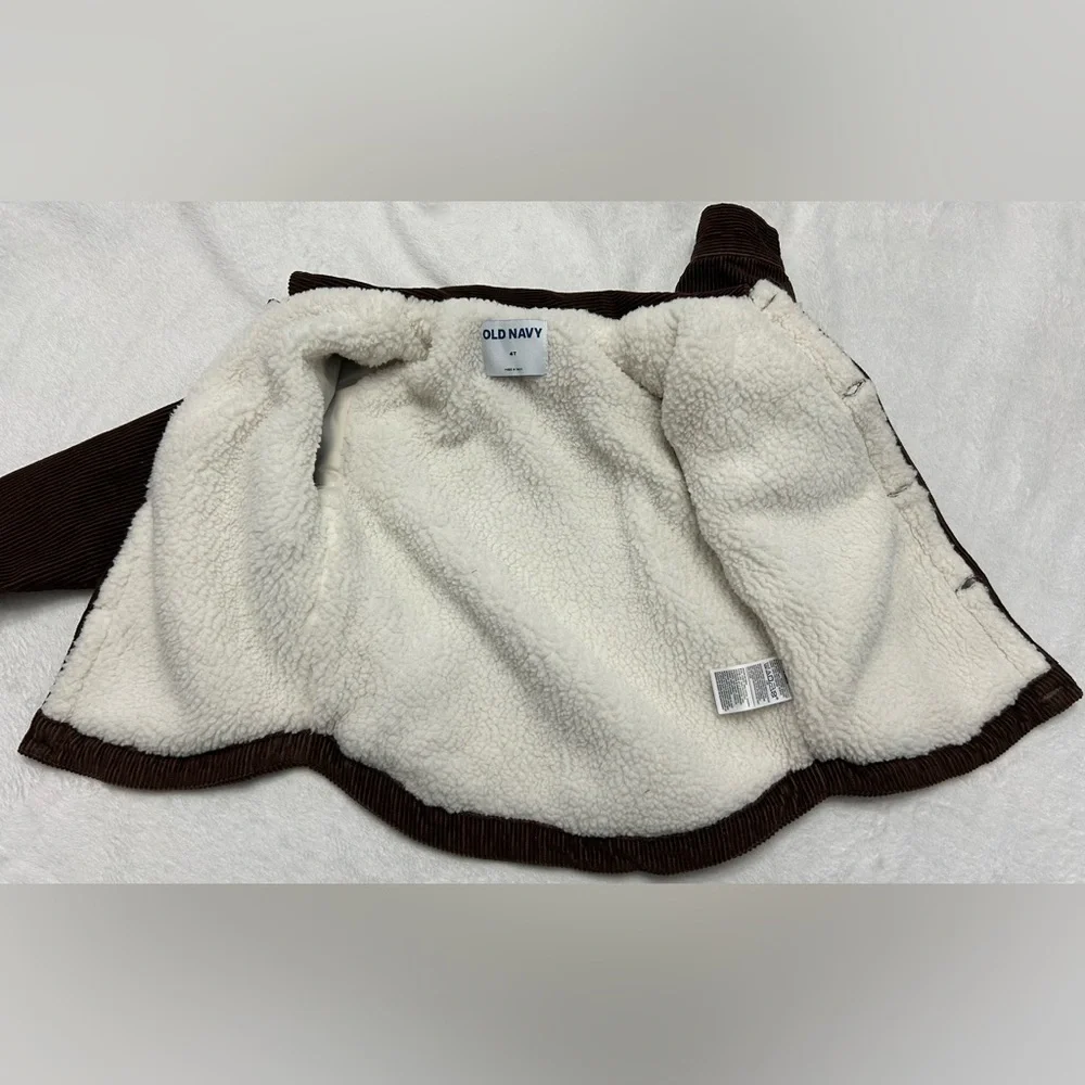 Old Navy 4T Kids Brown Corduroy Jacket Sherpa Lined Collared Button Up Shacket